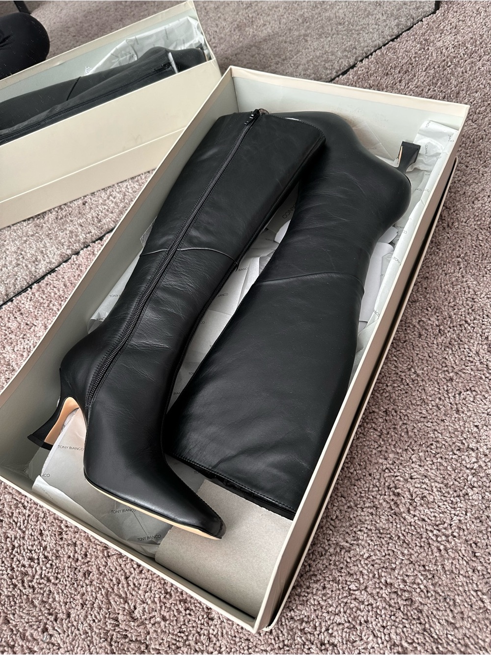 Tony Bianco Black Over-the-Knee Leather Boots - Picture 2 of 4